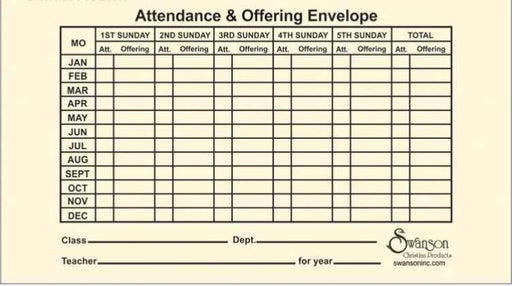 Offering Envelope-Attendance And Offering (4 X 7) (Pack Of 10) (Pkg-10)