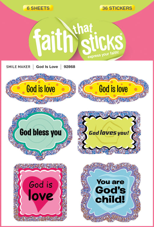 Sticker-God Is Love (6 Sheets) (Faith That Sticks)