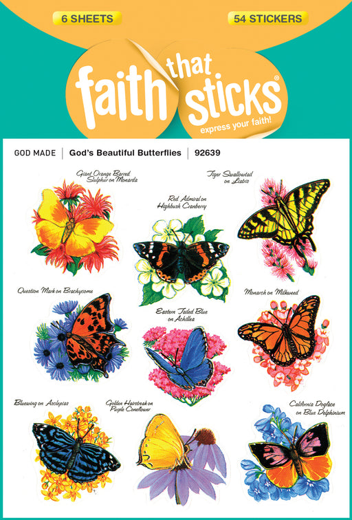 Sticker-God's Beautiful Butterflies (6 Sheets) (Faith That Sticks)