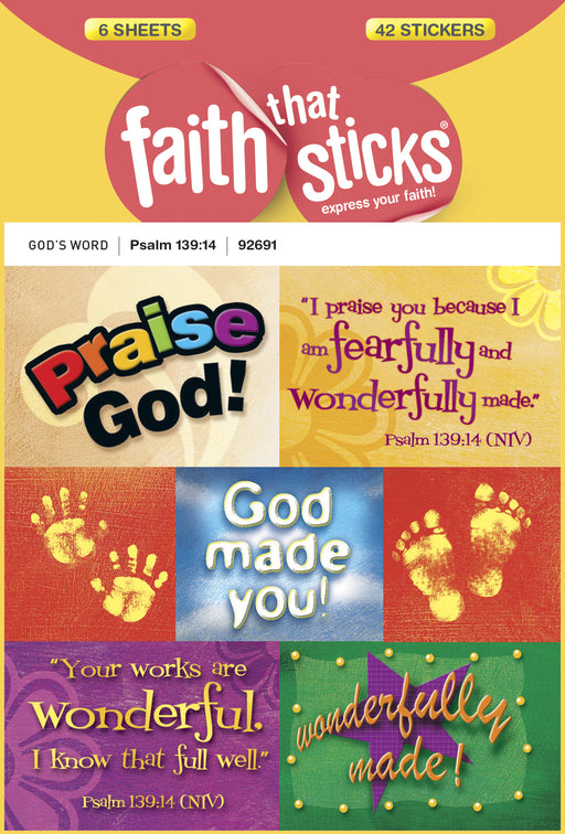 Sticker-Psalm 139:14 (6 Sheets) (Faith That Sticks)