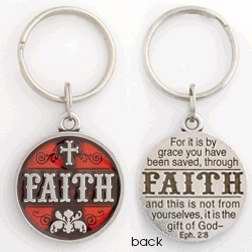 Key Chain-Faith/Cross (Ephesians 2:8)-Pewter
