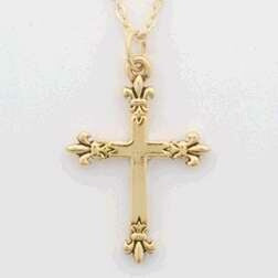 Cross Fleur-De-Lis w/18" Cable Chain Necklace