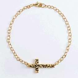 Bracelet-Cross Sideways Vine w/8" Chain-Gold Plated