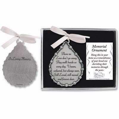 Ornament-Memorial-Tearshaped w/Crystal Stones And White Ribbon