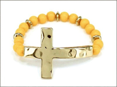 Round Bead Hammer Cross-Gold/Yellow Bracelet