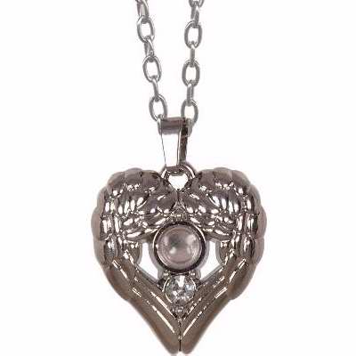 Pendant-Magnifier-Wing Heart w/Pearl And Lord's Prayer-Silver (20")