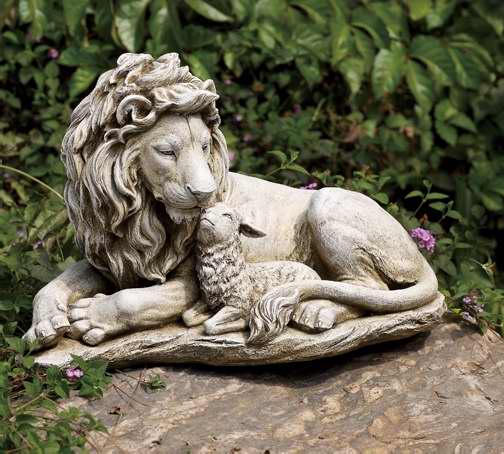 Garden Figurine-Lion And The Lamb (12.5")