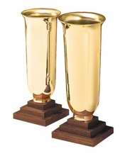 Altar Ware-Chapel Line Brass Vases W/Walnut Base-Pair (10-1/4") (RW 224BRW)