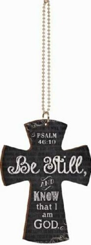 Car Charm-Cross-Be Still And Know... (Chalkboard)