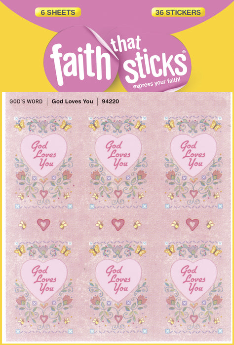 Sticker-God Loves You (6 Sheets) (Faith That Sticks)