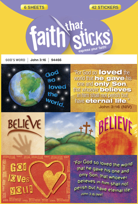 Sticker-John 3:16 (6 Sheets) (Faith That Sticks)