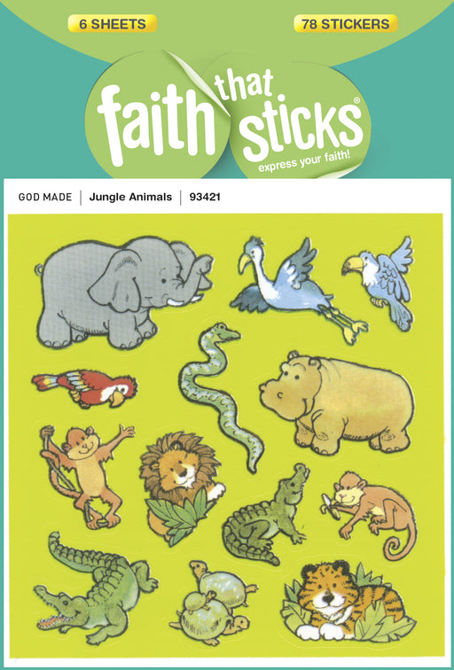 Sticker-Jungle Animals (6 Sheets) (Faith That Sticks)
