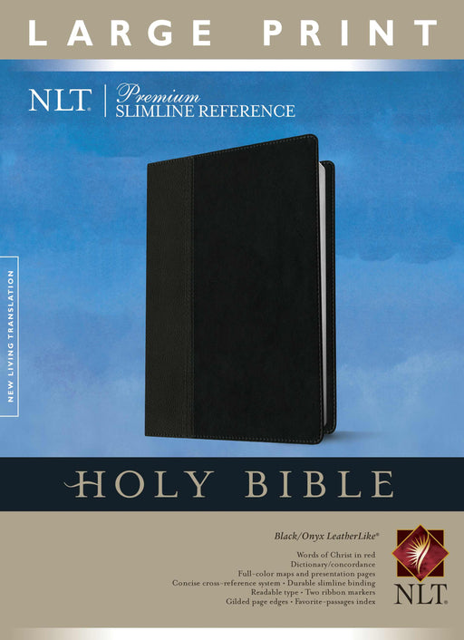 NLT2 Premium Slimline Reference/Large Print Bible-Black/Onyx TuTone