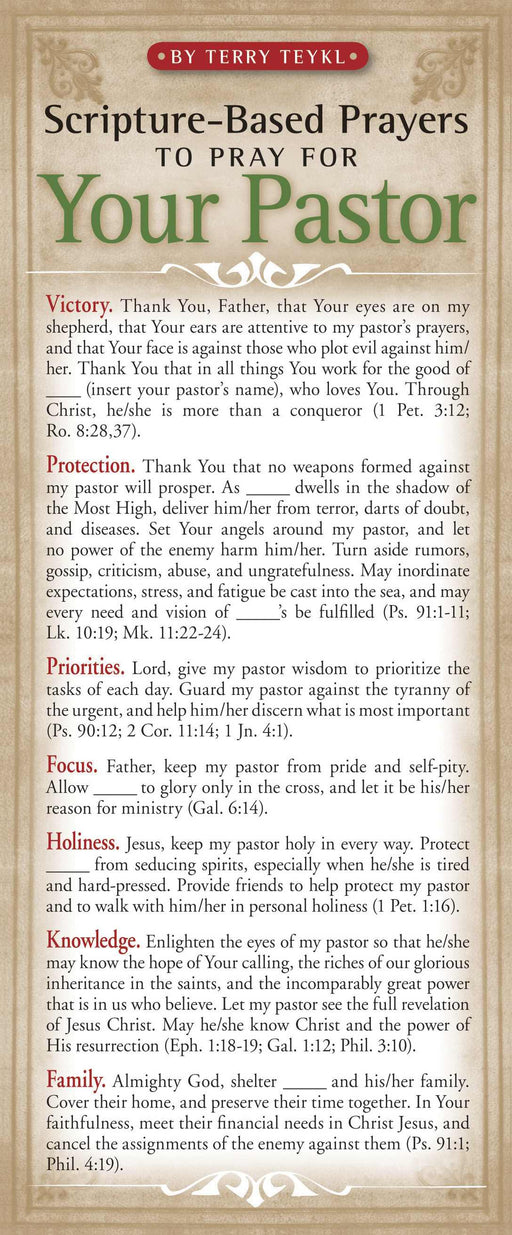 Bookmark-Scripture-Based Prayers To Pray For Your Pastor (Pack Of 50) (Pkg-50)