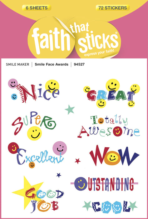 Sticker-Smile Face Awards (6 Sheets) (Faith That Sticks)