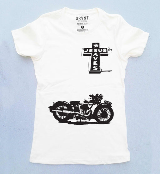 Tee Shirt-Even The Old Biker Dude-Women-X Large-White/Black
