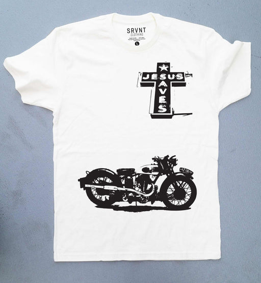 Tee Shirt-Even The Old Biker Dude-Men-Large-White/Black