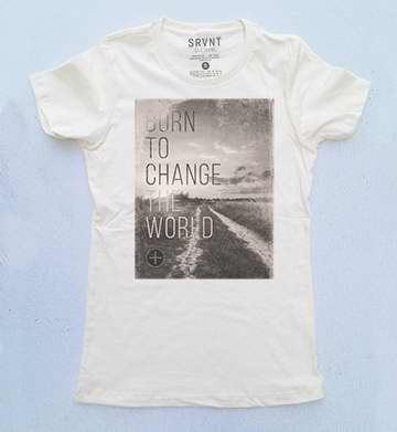 Tee Shirt-Born To Change The World Womens Boyfriend Tee-XX Large-Ivory W/Brown/Grey