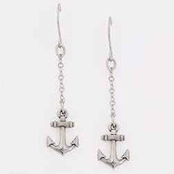 Anchor Cross On Surgical Steel Wires-Pewte Earring