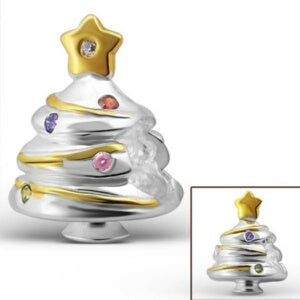 Christmas Tree Silver Bead w/CZ Stones Necklace