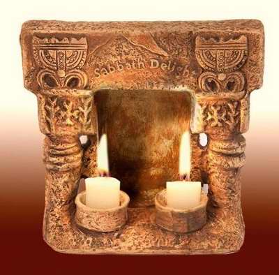Candleholder-Shabbat Temple w/2 Candles (6"x6")