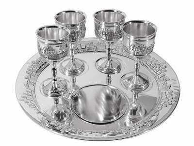 Communion-Set-8" Plate & 4 Cups w/Bag-Silver Plated
