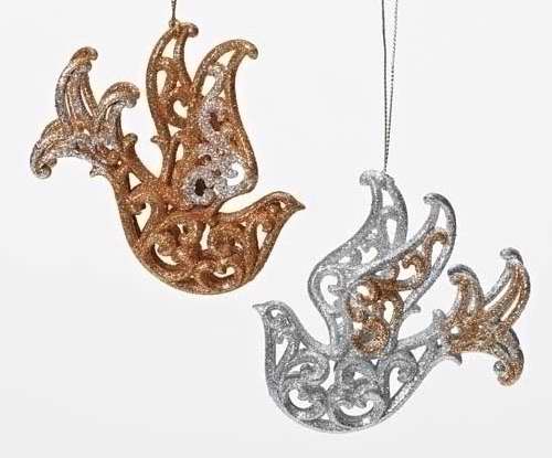 Ornament-Dove-Gold & Silver (4") Assorted (Pack of 2) (Pkg-2)