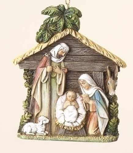 Ornament-Holy Family In Stable (4")
