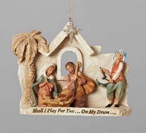 Ornament-Holy Family w/Drummer Boy In Stable (5")