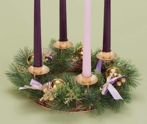 Advent Wreath w/Purple Ribbon & Gold Pinecones (11") (11/2018=Out Of Stock For Season)