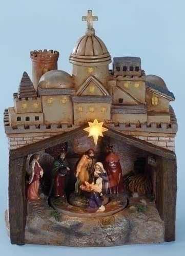Nativity-LED Nativity w/Holy Family Rotating & Musical (9")