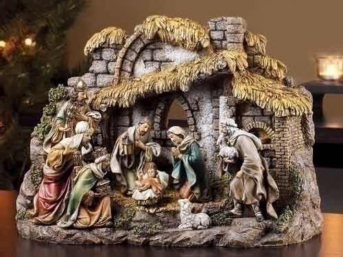 Nativity Set-10 Piece Holy Family w/Stable, Ox, Shepherd, Sheep (11")