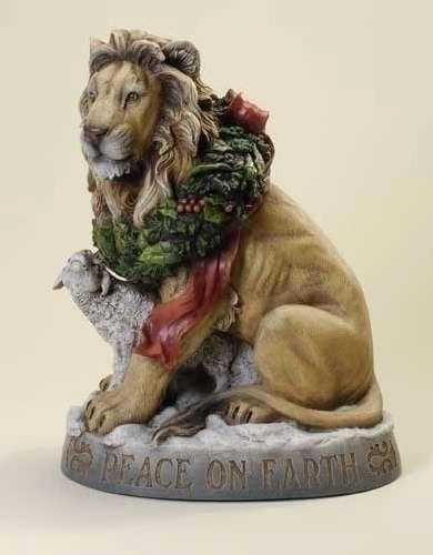 Figurine-Lion & Lamb Statuary w/Peace On Earth (19.25")