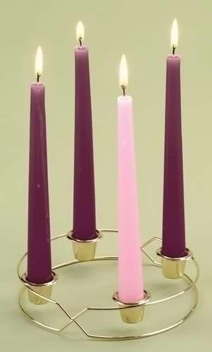 Advent Wreath w/4-8" Candles (3 Purple/1 Pink)-Metal (6.5"D)