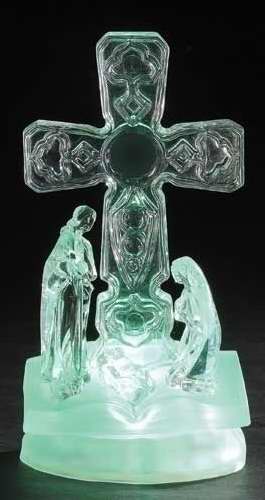 Figurine-LED Holy Family w/Cross On Bible (6")