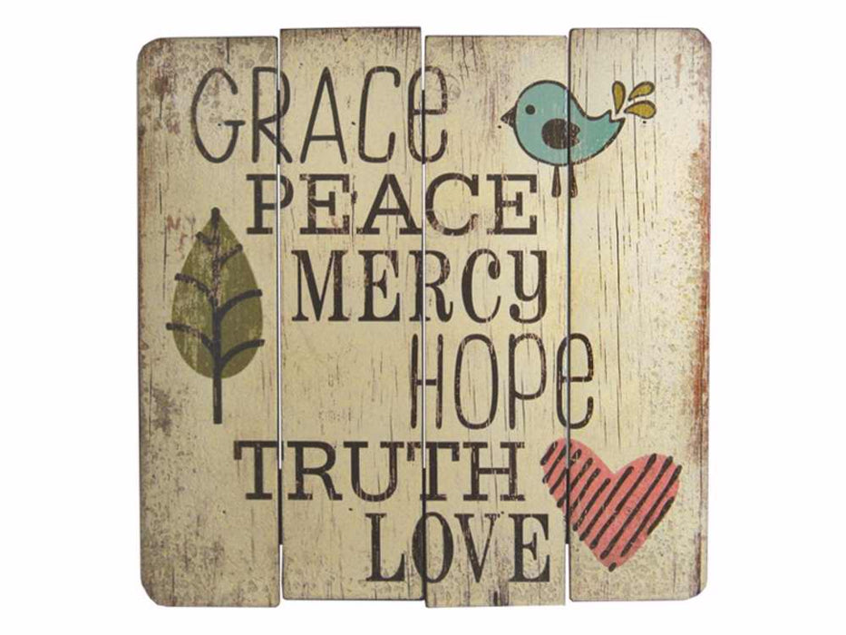 Wall Sign-Grace Peace Mercy-Wood Slat  (12 x 12)