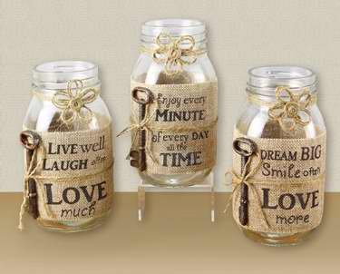 Candle Jar-Wrapped With Burlap-Set of 3 Assorted (Pack Of 3) (3X3X7)  (Pkg-3)
