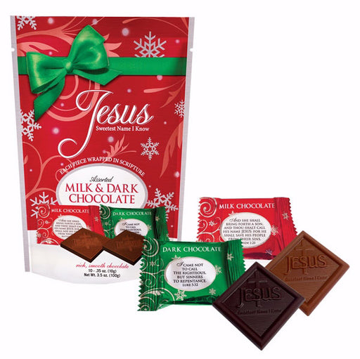 Candy-Jesus Sweetest Name...-(10 Milk & Dark Chocolate Squares In Pouch)
