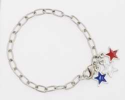Bracelet-Red, White & Blue Stars w/8" Adjustable Chain-Pewter