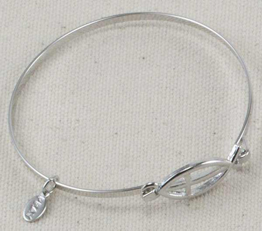 Bracelet-Ichthus-Hinged w/Small Fish Symbol (Silver Plated)