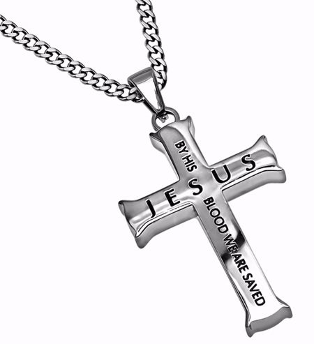 Necklace-Iron Cross-By His Blood (24")