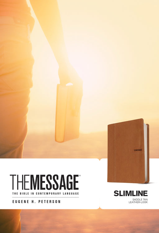 Message Slimline Bible-Saddle Brown LeatherLook