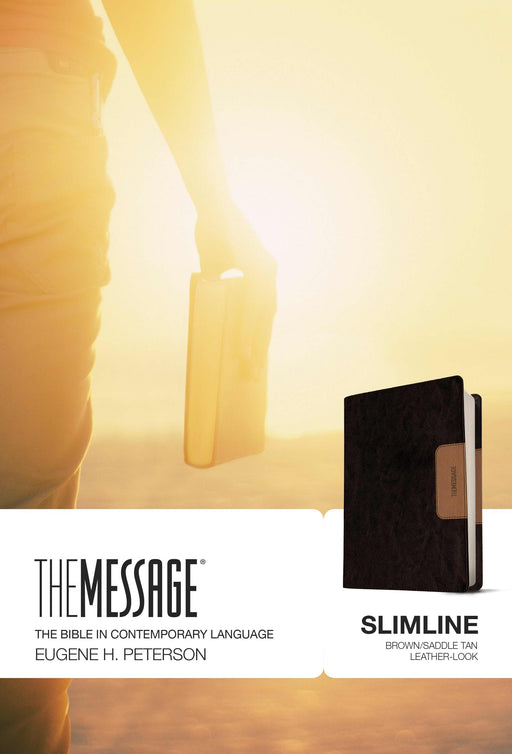 Message Slimline Bible-Brown/Saddle Tan LeatherLook