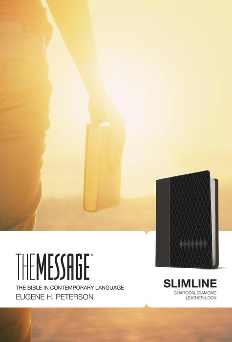 Message Slimline Bible-Charcoal Diamond LeatherLook