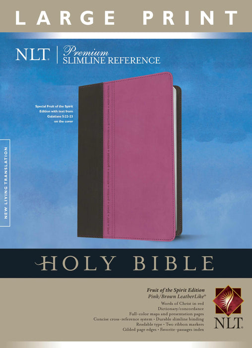 NLT2 Premium Slimline Reference/Large Print Bible-Pink/Brown TuTone