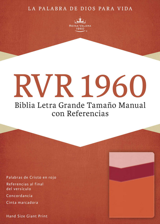 Span-RVR 1960 Hand Size Giant Print Bible-Mango/Strawberry/Light Peach LeatherTouch