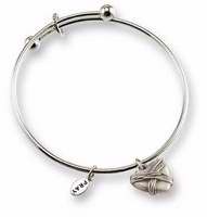 Bracelet-Bangle-Wrapped In Love w/Heart Charms (Silvertone w/Pewter Finish)
