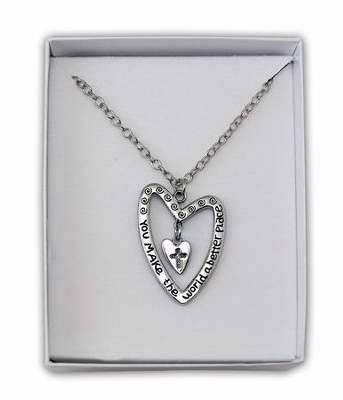 Pendant-You Make The World A Better Place-Adjustable Heart-Silver (18")
