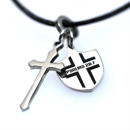 Necklace-Cross & Shield-(Stainless)