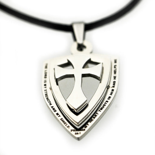 Necklace-3 Layer Shield/Cross-(Stainless)
